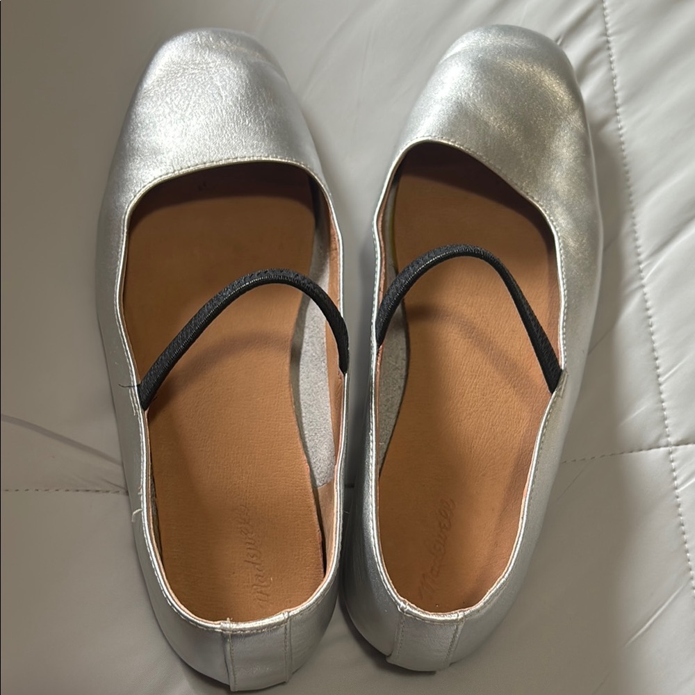 Madewell Silver Ballet Flats with Black Strap